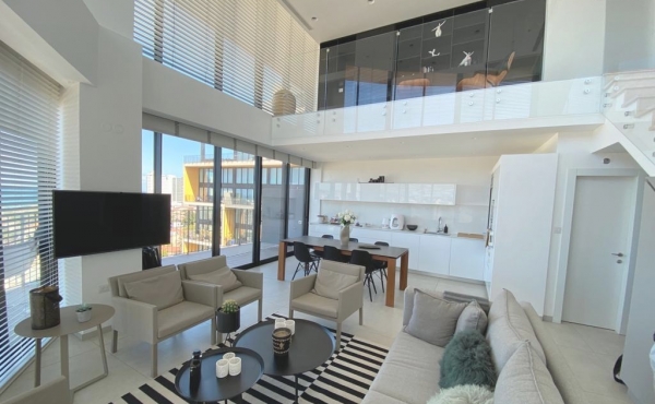 Eliphelet area Duplex 3 rooms 110m2 Balcony 25sqm Furnished Parking Club gym Apartment for rent in Tel Aviv